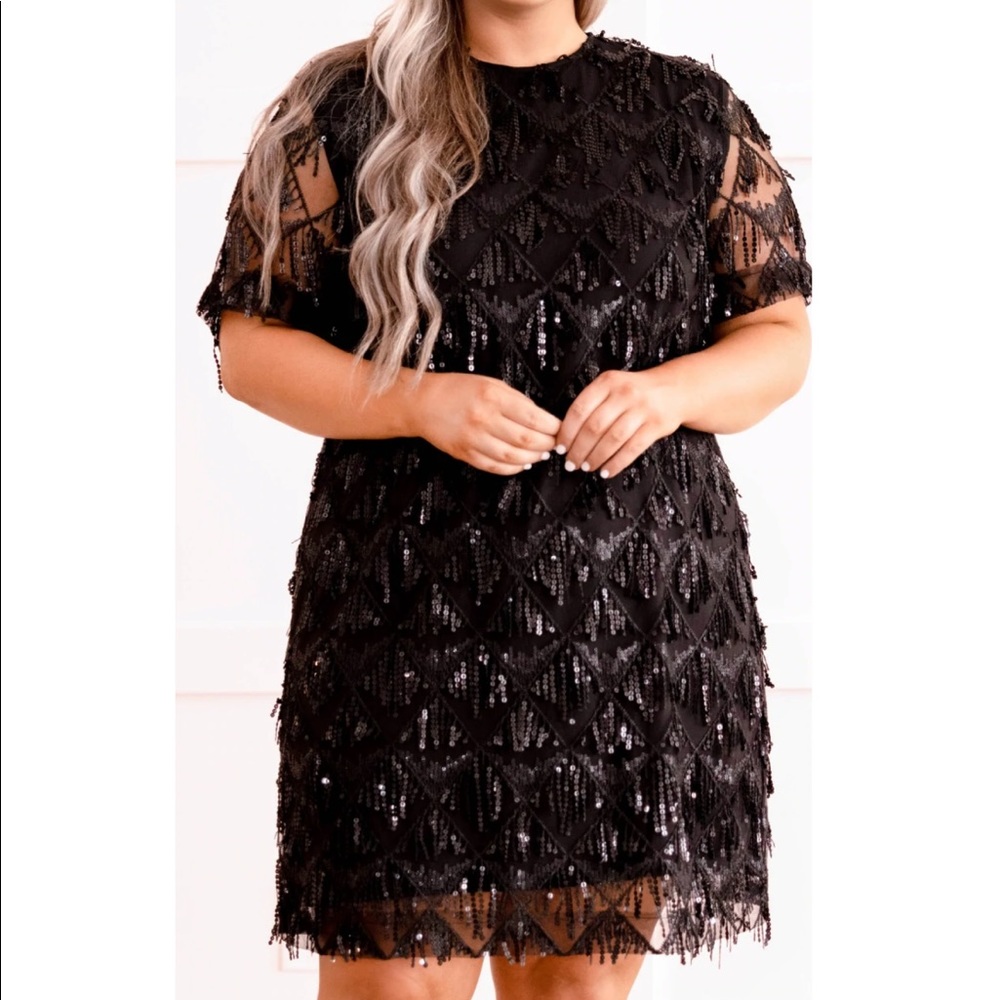 Plus Size Black Sequined Dress